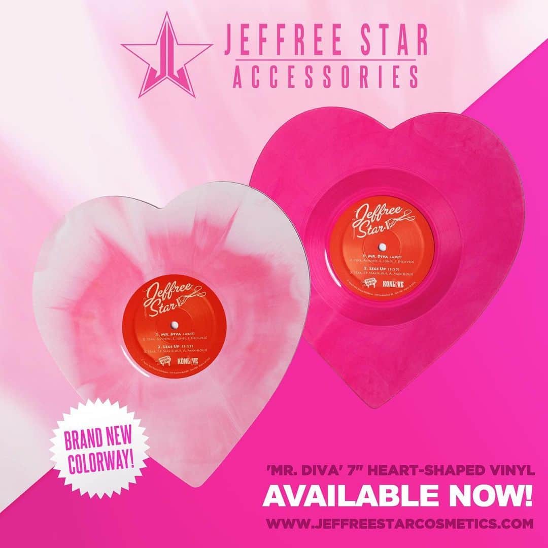 Jeffree Star Cosmeticsさんのインスタグラム写真 - (Jeffree Star CosmeticsInstagram)「GUESS WHAT’S BACK? 💖 The #JeffreeStar Mr. Diva heart shaped vinyl records are back in stock, with a new color way! 🎀 Buy one in the next 48 hours and get a FREE #velourliquidlipstick AND FREE U.S. SHIPPING!!! 🔥 #jeffreestarcosmetics #mrdiva」8月17日 8時17分 - jeffreestarcosmetics