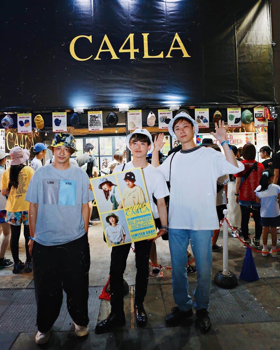 のインスタグラム：「〈Summer  Sonic 2019〉 CA4LA booth SNAP . @taichi313  @georgemopofhead  @y_3104 . #サマソニ #サマソニファン #Summersonic #ca4la #hat #hats  #カシラ #ハット #帽子  #madeinjapan #日本製 #fashionphography」