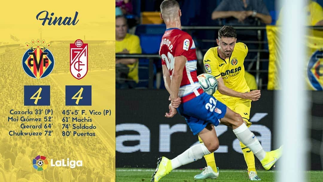ビジャレアルCFさんのインスタグラム写真 - (ビジャレアルCFInstagram)「#VillarrealGranada | 4-4 🚨 FINAL | El #Villarreal empata ante el @granadacf en un partido loco. Los goles ⚽️ amarillos fueron de @santicazorla, Moi Gómez, @gerard_moreno y @chukwuezesamuel8. . #VillarrealGranada | 4-4 🚨 FULL-TIME | #Villarreal draw against @granadacf in a crazy match. The Yellows’ goals ⚽️ came from @santicazorla, Moi Gómez, @gerard_moreno and @chukwuezesamuel8.」8月18日 6時48分 - villarrealcf