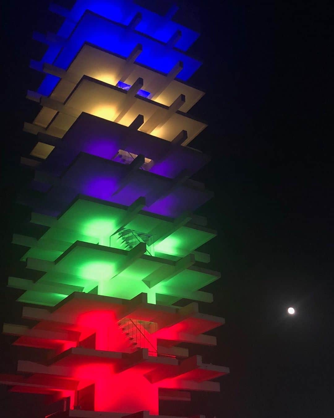 高橋ひとみさんのインスタグラム写真 - (高橋ひとみInstagram)「いつもの公園で夜のお散歩🐾 オリンピック仕様にライトアップされた塔と大きな月が綺麗です。 今日は夜になっても蒸し暑くモモエもバテ気味です💦 おやすみなさい💤」8月17日 22時11分 - hitomi_momoe