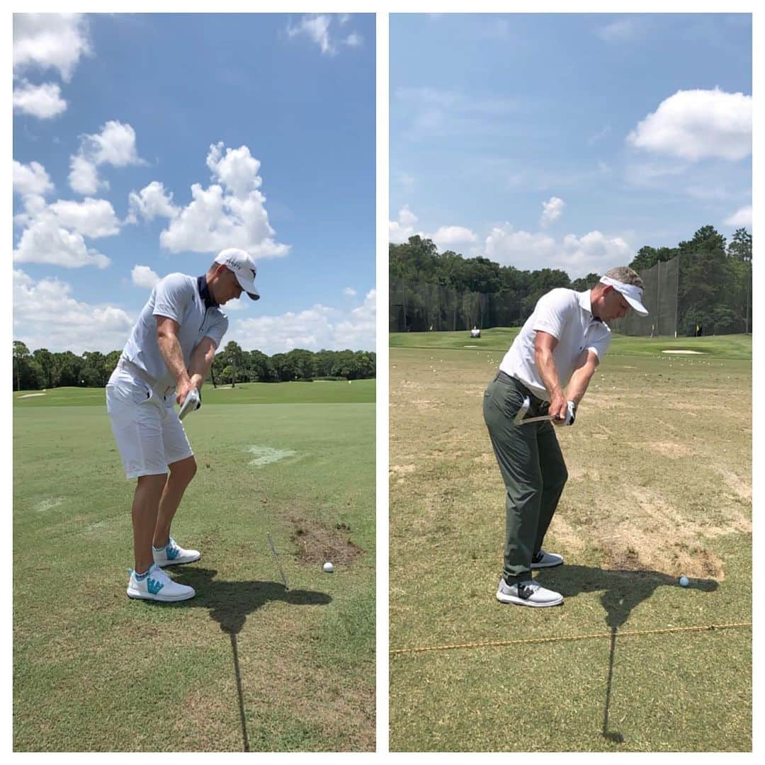 ルーク・ドナルドのインスタグラム：「Golf is a funny game, bad tendencies creep in & then you spend a lot of time trying to get rid of them!! Been working hard on my backswing this past week, trying to get the club less behind me (pic on right is from the Wyndham). Excited with the progress so far.... Just a reminder that change takes time and a lot of very slow deliberate reps where you are really accentuating what you what to change - feel vs real and all that! & the goal isn’t to be perfect, it’s to just get a little better everyday.  Next up for me @omegaeuropeanmasters #keepgettingbetter #thesearchcontinues」