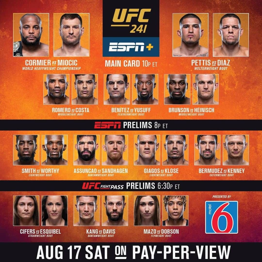 UFCさんのインスタグラム写真 - (UFCInstagram)「It's FIGHT DAY❗️ #UFC241 is LIVE tonight on ESPN+ PPV ➡️ LINK IN BIO (@Motel6)」8月18日 0時46分 - ufc