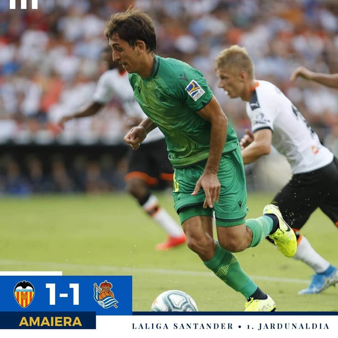 レアル・ソシエダさんのインスタグラム写真 - (レアル・ソシエダInstagram)「Final en Mestalla / Amaiera Mestallan ⚫ @valenciacf 1-1 #RealSociedad ⚫ #AurreraReala」8月18日 4時13分 - realsociedad