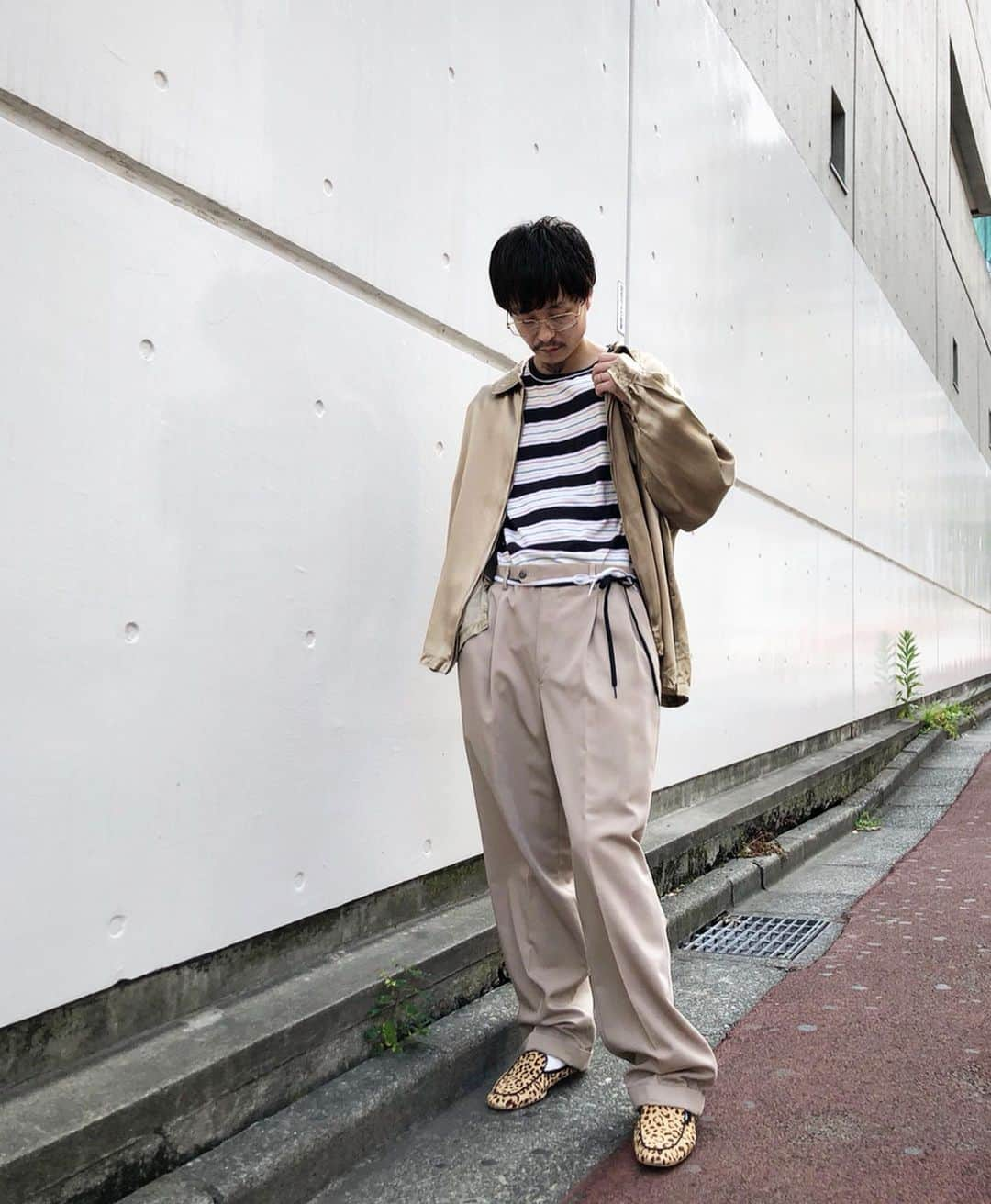 birthdeathさんのインスタグラム写真 - (birthdeathInstagram)「★Men's New Arrival★  90's Gold satin zip front shirt jacket  size XL ・ ・ 80's Multi striped switcing tee size L ・ ・ 90's Biege rayon 2 tuck slacks size W34 ・ ・ 90's Cazal model 757 ・ ・ Vtg Leopard real cow hair fur slip on shoes size US9 ・ ・ #birthdeath #vintage #fashion #tokyo #shibuya」8月18日 14時56分 - birthdeath_tokyo