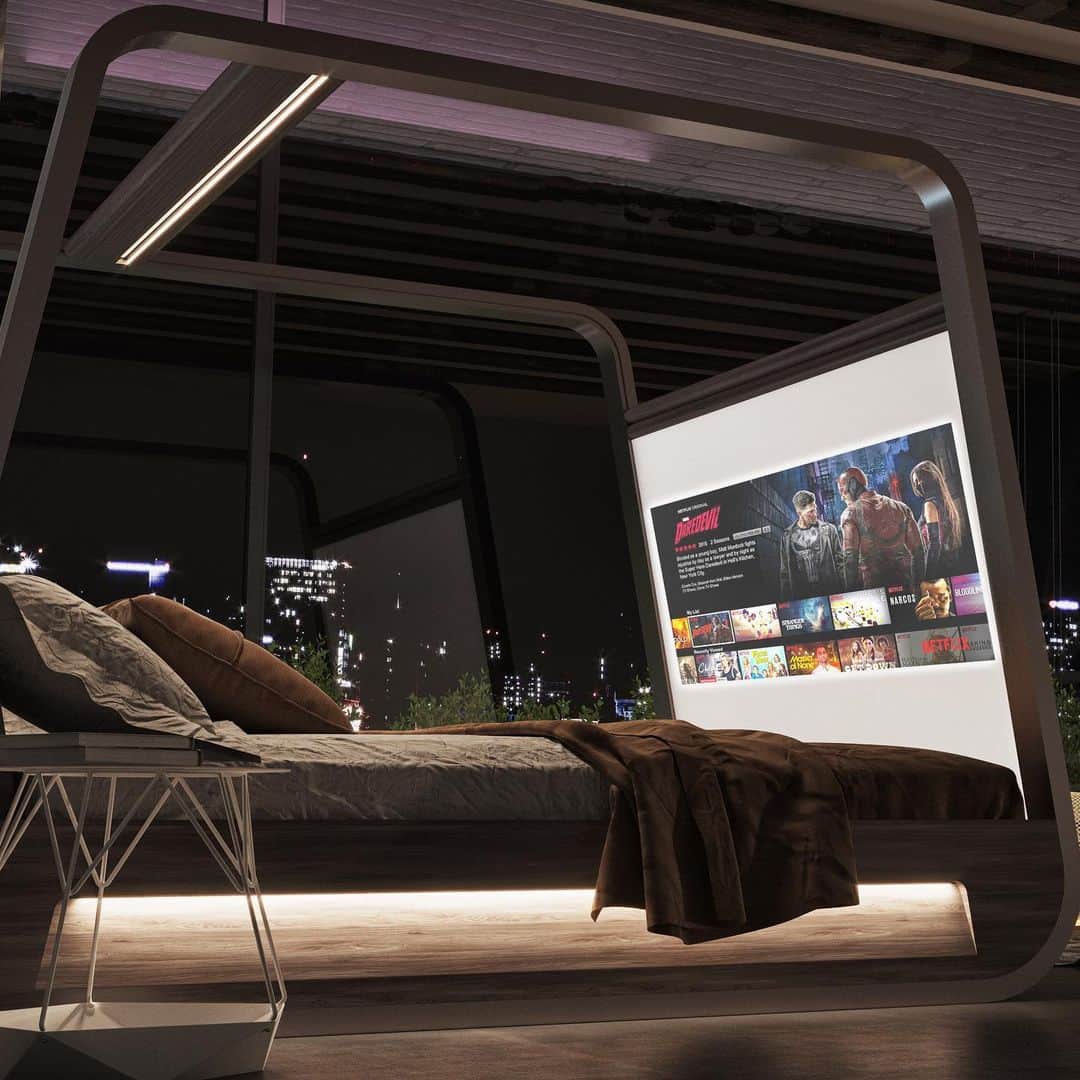HYPEBEASTさんのインスタグラム写真 - (HYPEBEASTInstagram)「#hypelife: Hi-Interiors has unveiled its latest app-enabled smart bed. It features a built-in 4k projector that can be paired with a variety of devices to watch movies or TV on a retractable 70-inch screen, and speakers hidden within the frame which provide an all-encompassing sound experience. It also includes a full lighting system that acts as a reading light and a floor guide at night, as well as a health feature and a smart audio alarm. It’s now available for pre-order on Hi Interior’s website. ⁠⠀ Photo: Hi-Interiors」8月18日 16時00分 - hypebeast