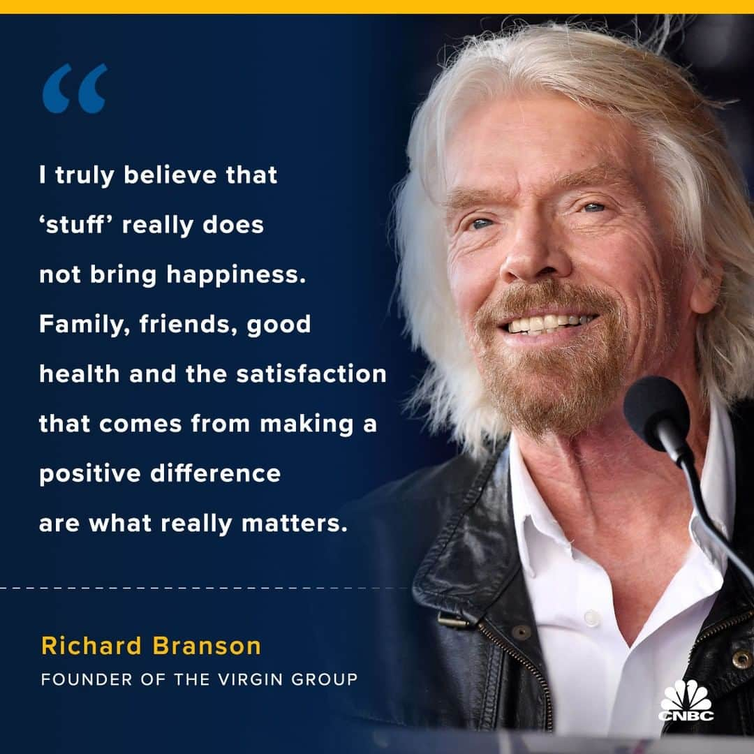 CNBCさんのインスタグラム写真 - (CNBCInstagram)「Think money can buy you happiness? Well, think again.⁠ ⁠ Billionaire Richard Branson says fulfillment doesn’t come from material possessions and that he never set out to make money from his company.⁠ ⁠ Instead, his happiness comes from investing in world issues and spending time with his family.⁠ ⁠ Branson, who is now worth about $4 billion, says he learned this lesson early on when a slew of disasters destroyed a number of his homes — and the only thing he missed were his family’s “treasured” photo albums.⁠ ⁠ So, do you agree with him?⁠ ⁠ For more on how Branson’s outlook on life impacts his business, visit the link in bio. (With @CNBCMakeIt)」8月18日 11時00分 - cnbc