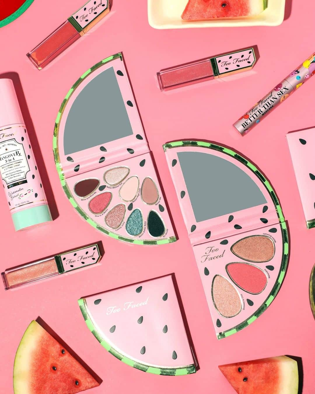 Too Facedさんのインスタグラム写真 - (Too FacedInstagram)「We just dropped something EXTRA JUICY on toofaced.com! 🍉💦 Be the life of the party with our NEW Watermelon Slice Face and Eye Palette, Juicy Fruits Watermelon shades, and #toofacedtutti edition Hangover Setting Spray & Better Than Sex Mascara! ✨Tag a bestie who needs a slice of this! #toofaced」8月19日 0時00分 - toofaced