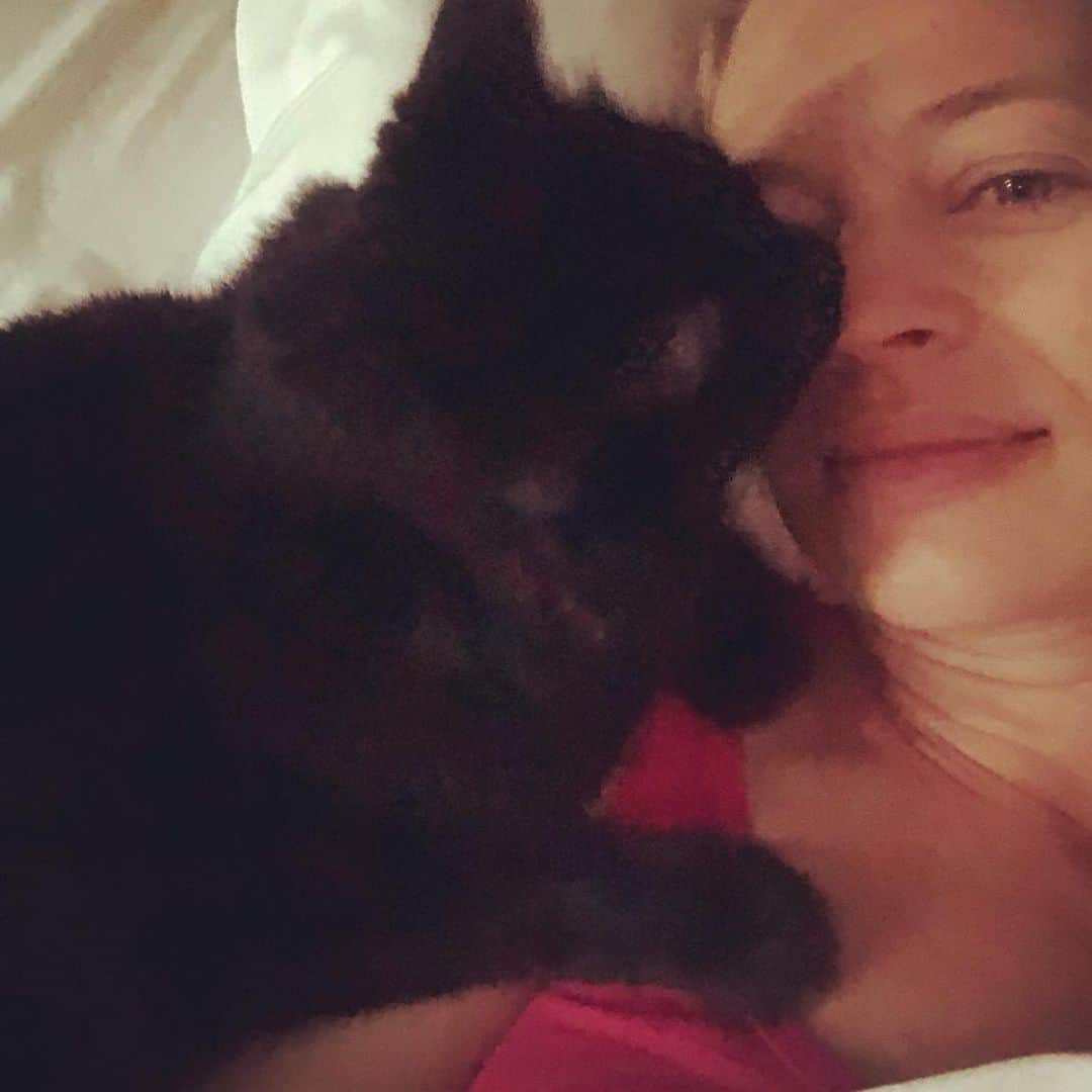 ジェリー・ライアンのインスタグラム：「My wake-up call this morning... 💗😽🖤 #blackcatsofinstagram #rescue #adoptdontshop #myboy」