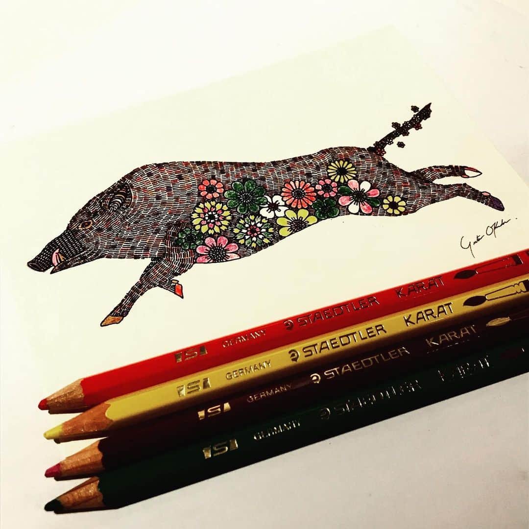 のインスタグラム：「塗り絵二日目は猪。  @okudayuta  @nishiikemart  #yutaokuda  #nishiikemart  #coloring  #wildboar #art」