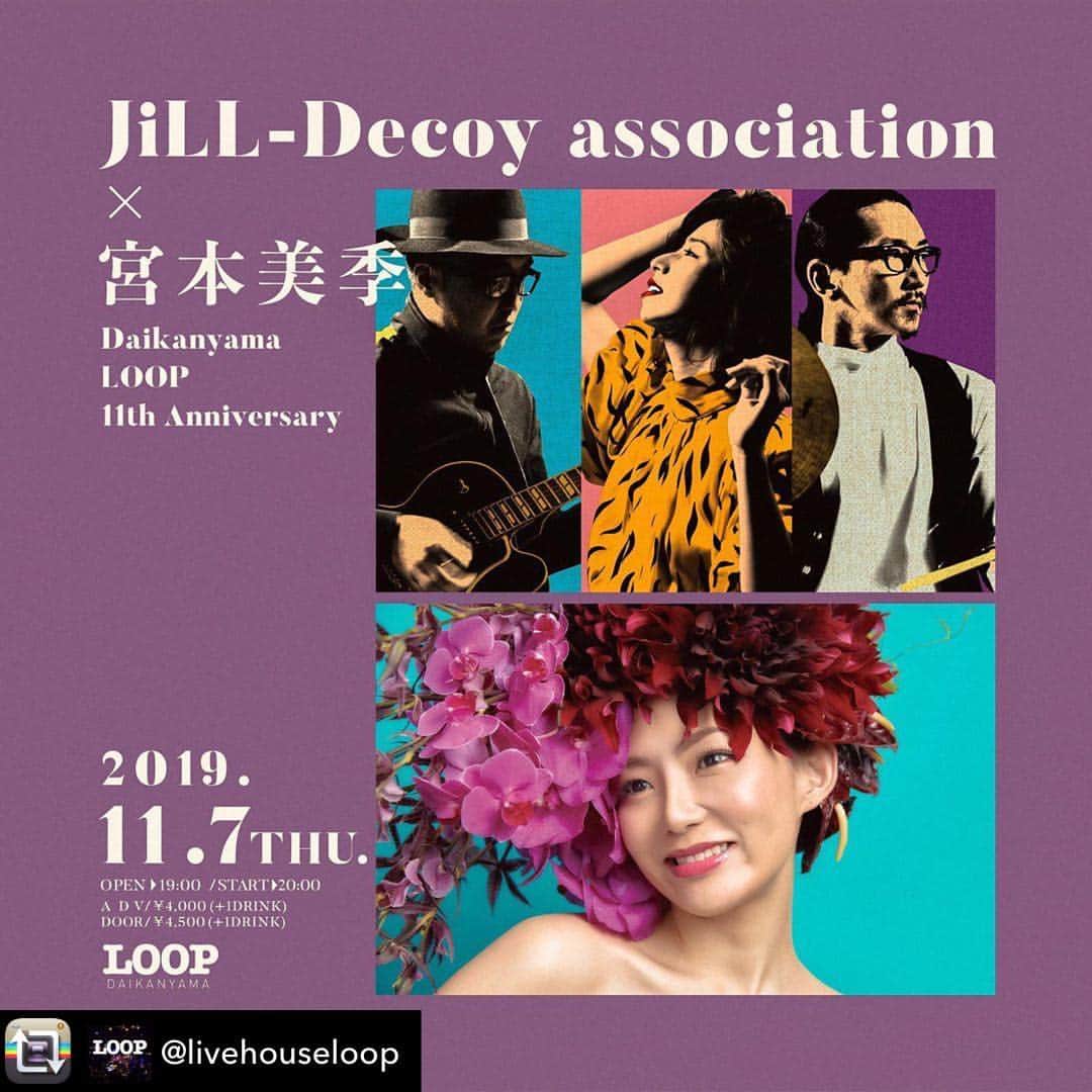 宮本美季のインスタグラム：「Repost from @livehouseloop using @RepostRegramApp - 2019.11.07 THU JiLL-Decoy association×宮本美季 〜Daikanyama LOOP 11th Anniversary〜 . OPEN / START 19:00 / 20:00 . ADV / DOOR 4,000YEN+1Drink . INFORMATION 入場順：整理番号順 . TICKET INFO https://dl191107.peatix.com . ※ Peatixでの事前決済のみとなります。上記URLのPeatixのサイトから販売致します。 ※チケット購入後のキャンセルやご返金は承っておりませんのでご注意ください。 . チケットは本日よりPeatixにて販売開始しております❣️🙌 . ステキな2マン☺️ お見逃しなく💓‼️ . #代官山loop #live #music #11周年 #jilldecoyassociation #宮本美季」