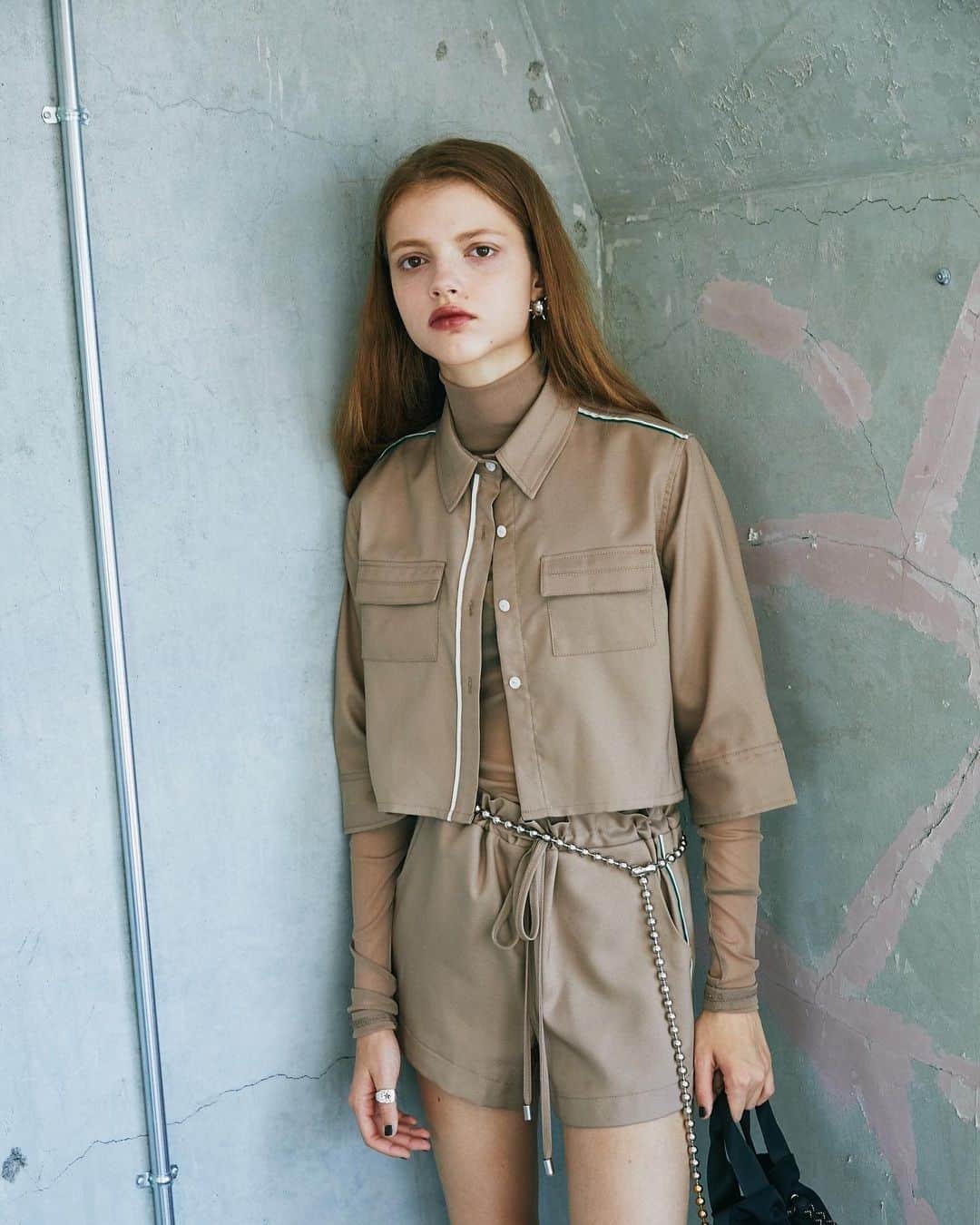 JUEMI【Double Piping Short Shirt】【完売品】ビジューチェーン