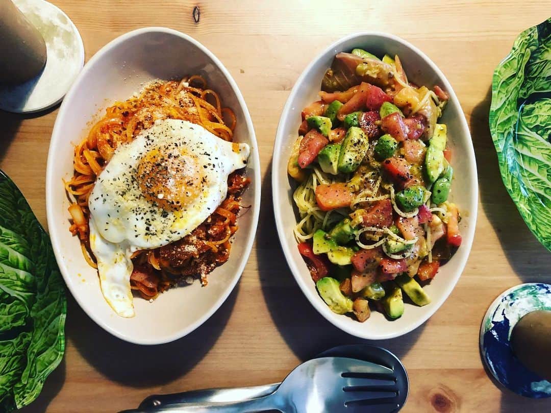 武井優心のインスタグラム：「ちょっと辛いナポリタンと冷製パスタ作った。  #急にインスタっぽい写真」
