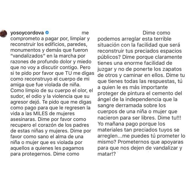 ナタリア・コルドバ・バックリーのインスタグラム：「"la rabia es señal de que la dignidad humana no ha sido aniquilada, de que la humanidad arde incluso en donde ha debido extinguirse". Catherine MacKinnon  #NiUnaMas #NiUnaMenos #NoNosCuidanNosViolan」