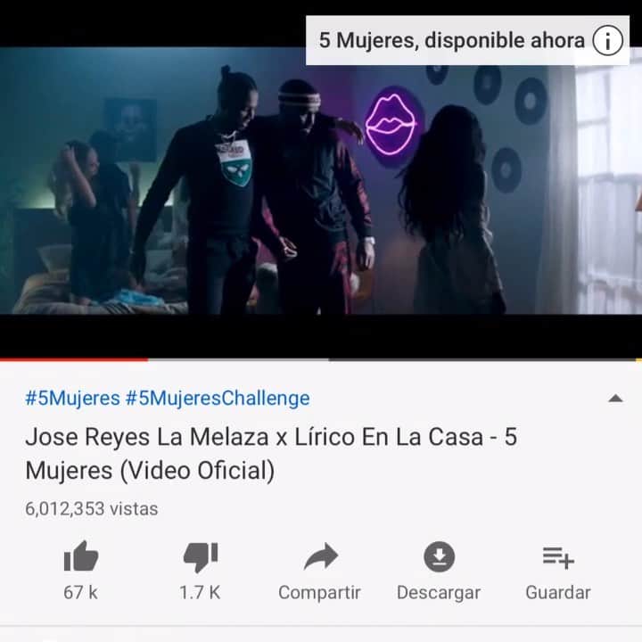 ホセ・レイエスのインスタグラム：「6M🍈 en YouTube 🔌 3 Millones de Streams en @spotify #5Mujeres 🎉🎉🎉🎉 😍🔥🔥🔥🔥🔥 Dímelo @lamelaza_7 @liricoenlacasa seguimos #Contando @sietemusic7 @gastonproducer @emyluziano @gregvinas 🔥🔥🔥🔥」