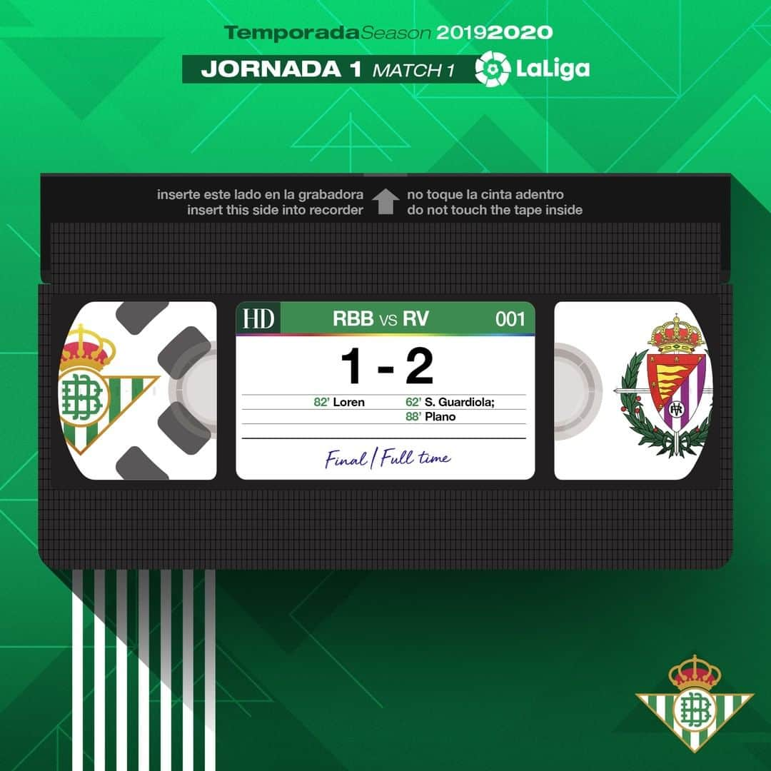 レアル・ベティスさんのインスタグラム写真 - (レアル・ベティスInstagram)「94' ⏱⚽️ Final del partido en el Estadio Benito Villamarín -- 94' ⏱⚽️ Full time 💚⚪ #RealBetisRealValladolid 1-2 💜⚪ #DíaDeBetis」8月19日 5時58分 - realbetisbalompie