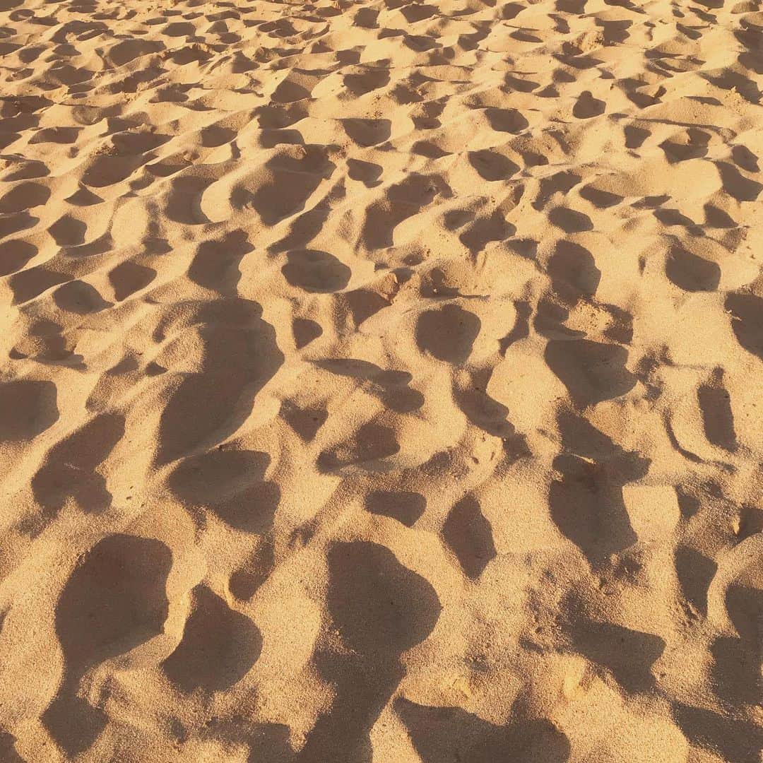 Mieさんのインスタグラム写真 - (MieInstagram)「小さな砂丘のような砂浜の模様😉👍 ハワイにはカイルアやラニカイビーチの様に細かくてパウダーシュガーのような白い砂のビーチもあれば、 . 粗いザラメのような砂浜のノースのビーチもあって、ワイキキはその中間の白砂糖のような砂の感じ🌺マニアックすぎる、砂のお話。 . どんな感じの砂浜も好きだけど、個人的にはサラッとして、手で払い落とせるノースの砂が1番好きだな🧡 . 今週から久々に @surfercise してカラダを引き締めにビーチへ行こうっと🌺 サーフィンも行きたいなー🧡 やはり運動しないで、寝不足になると風邪を引くんだよね。 . 運動して、10時前に寝るとココロもカラダもすごく調子が良くなるよね😉💕 . 今週の目標は、自分時間を大事に活用して、自分にご褒美をタイムを作る事🙌  #ハワイ生活 #自活 #サーフィン #サーファサイズ #幸せな週末 #ハワイで子育て」8月19日 6時53分 - miefromhawaii