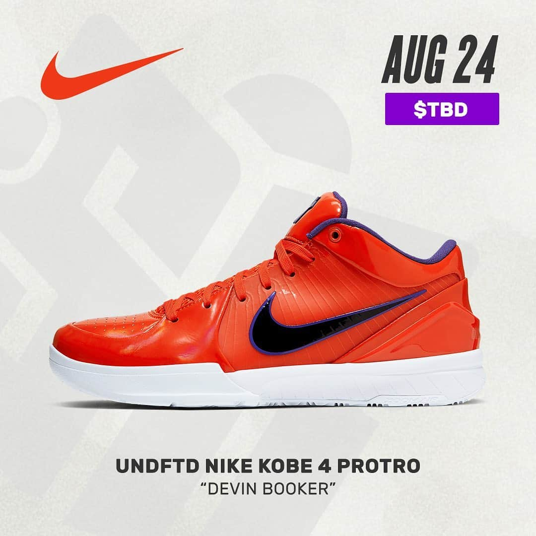 Sneaker Newsさんのインスタグラム写真 - (Sneaker NewsInstagram)「#SNReleaseAlert : The @undefeatedinc x Nike Kobe 4 Protro "Devin Booker" releases on August 24th for #MambaDay. For full details, tap the link in our bio.」8月19日 8時40分 - sneakernews