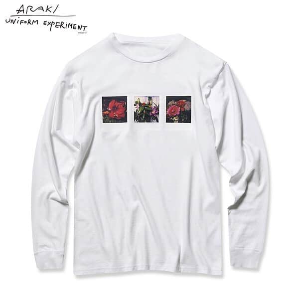 のインスタグラム：「NOBUYOSHI ARAKI x uniform experiment “FLOWER” 2019.8.31(sat) Release at SOPH.shops & official dealers. 2019.8.21(wed) Pre-Release at ISETAN MEN’S 6F as Pop-Up event. 2019.9.2(mon) Release at SOPH. OnlineStore. . POLAROID L/S TEE : ¥15,000+TAX . #uniformexperiment #荒木経惟 #荒木経惟xUE #荒木経惟xuniformexperiment #NobuyoshiARAKI #NobuyoshiARAKIxUE #NobuyoshiARAKIxuniformexperiment #FLOWER #SOPH20thProject #FRAGMENT #FRGMT @fujiwarahiroshi  www.arakinobuyoshi.com」