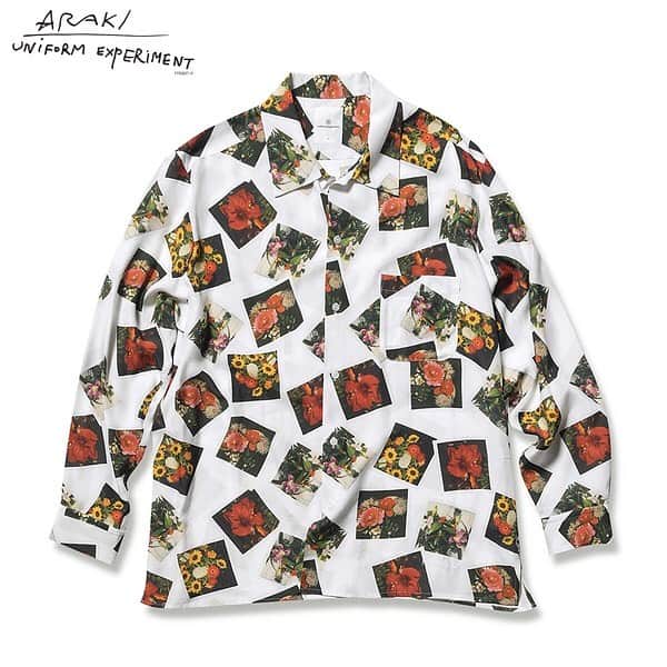 のインスタグラム：「NOBUYOSHI ARAKI x uniform experiment “FLOWER” 2019.8.31(sat) Release at SOPH.shops & official dealers. 2019.8.21(wed) Pre-Release at ISETAN MEN’S 6F as Pop-Up event. 2019.9.2(mon) Release at SOPH. OnlineStore. . POLAROID L/S SHIRT : ¥28,000+TAX . #uniformexperiment #荒木経惟 #荒木経惟xUE #荒木経惟xuniformexperiment #NobuyoshiARAKI #NobuyoshiARAKIxUE #NobuyoshiARAKIxuniformexperiment #FLOWER #SOPH20thProject #FRAGMENT #FRGMT @fujiwarahiroshi  www.arakinobuyoshi.com」