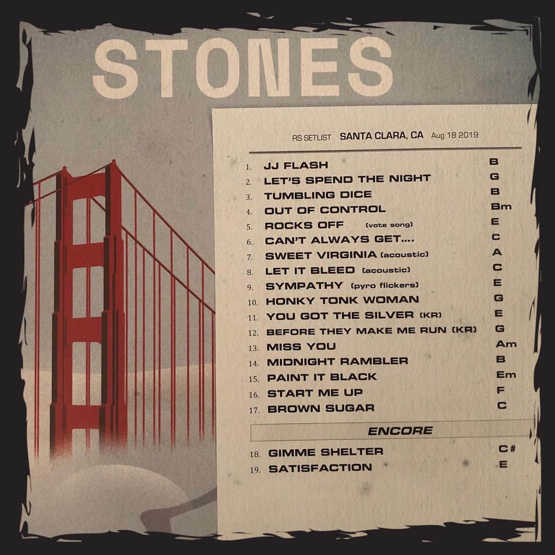 The Rolling Stonesさんのインスタグラム写真 - (The Rolling StonesInstagram)「Thank you to the Bay Area for an awesome evening! 🌉 #stonesnofilter #therollingstones #tour #setlist #santaclara #usa」8月19日 15時21分 - therollingstones