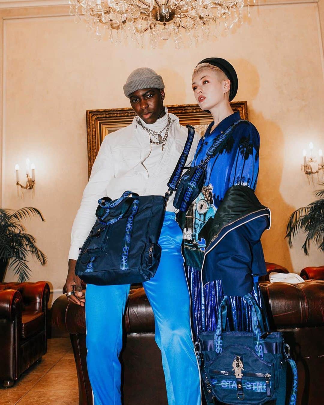 ジョージジーナ&ルーシーのインスタグラム：「Today is the day ✨  The new collection will be released. Keep your eyes on our story for more information.  Models: @_mathewtheone_ & @misssmokealotx  Photographer: @calicadoo  Creative Direction: @yvon_sunlight_ • • • • • #georgeginalucy #gglsquad #snobshots #hypebeast #hsstyle #35mm #vsco #justgoshoot #simplefits #basementapproved #portraiture #bag #accessoires #streetwear #paris #france #fashionweek #menswear #ootdmen #streetfashion #mensfashion #highsnobiety」