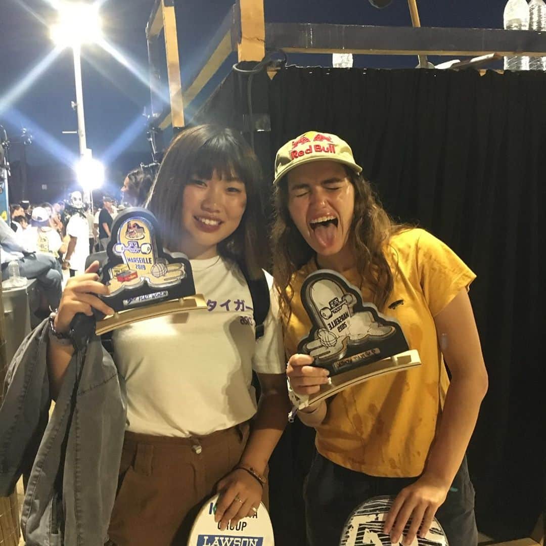 中村貴咲のインスタグラム：「So much fun😭❤️ @redbullskate  All girls were ripping  Thank you Marseille🇫🇷🇫🇷 I love it!!! @yndiaraasp  You have encouraged us. @poppystarr I love youuuuuu:) Congrats ❤️🏆🏆🏆 That was real skateboarding 🛹  Thanks for going with me together @mami_tezuka #asicstiger @asicstiger #kinoshitagroup #lawson#premium_skateboards #goodskate#fivecrossskatepark #independenttrucks」