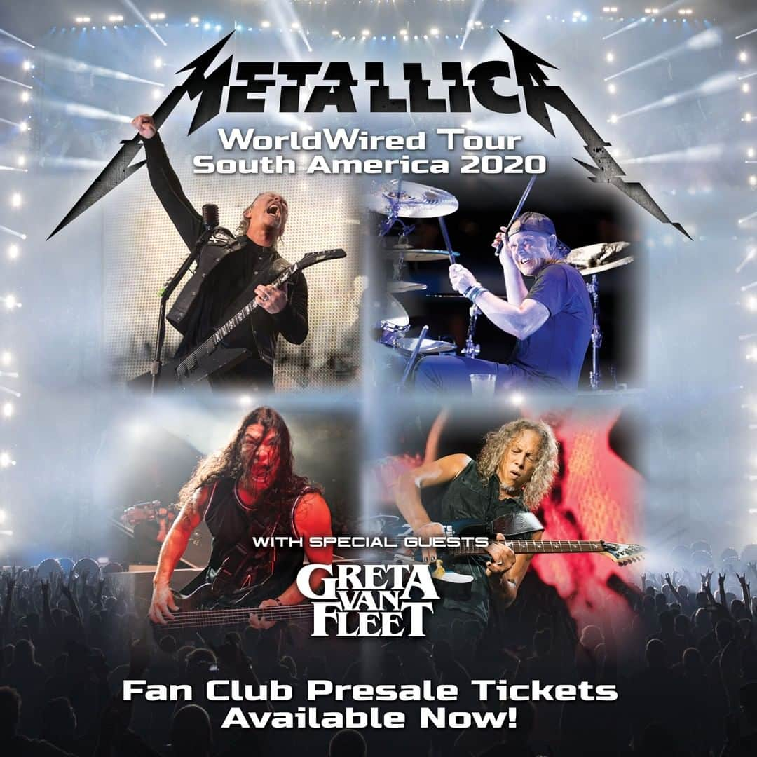 メタリカさんのインスタグラム写真 - (メタリカInstagram)「Fan Club presales have begun for next April’s visit to Brazil, Argentina and Chile!  Presales end tomorrow at 10 AM local time.  Not a member or need more info?  Visit metallica.com for all the details! #WorldWired」8月20日 1時05分 - metallica