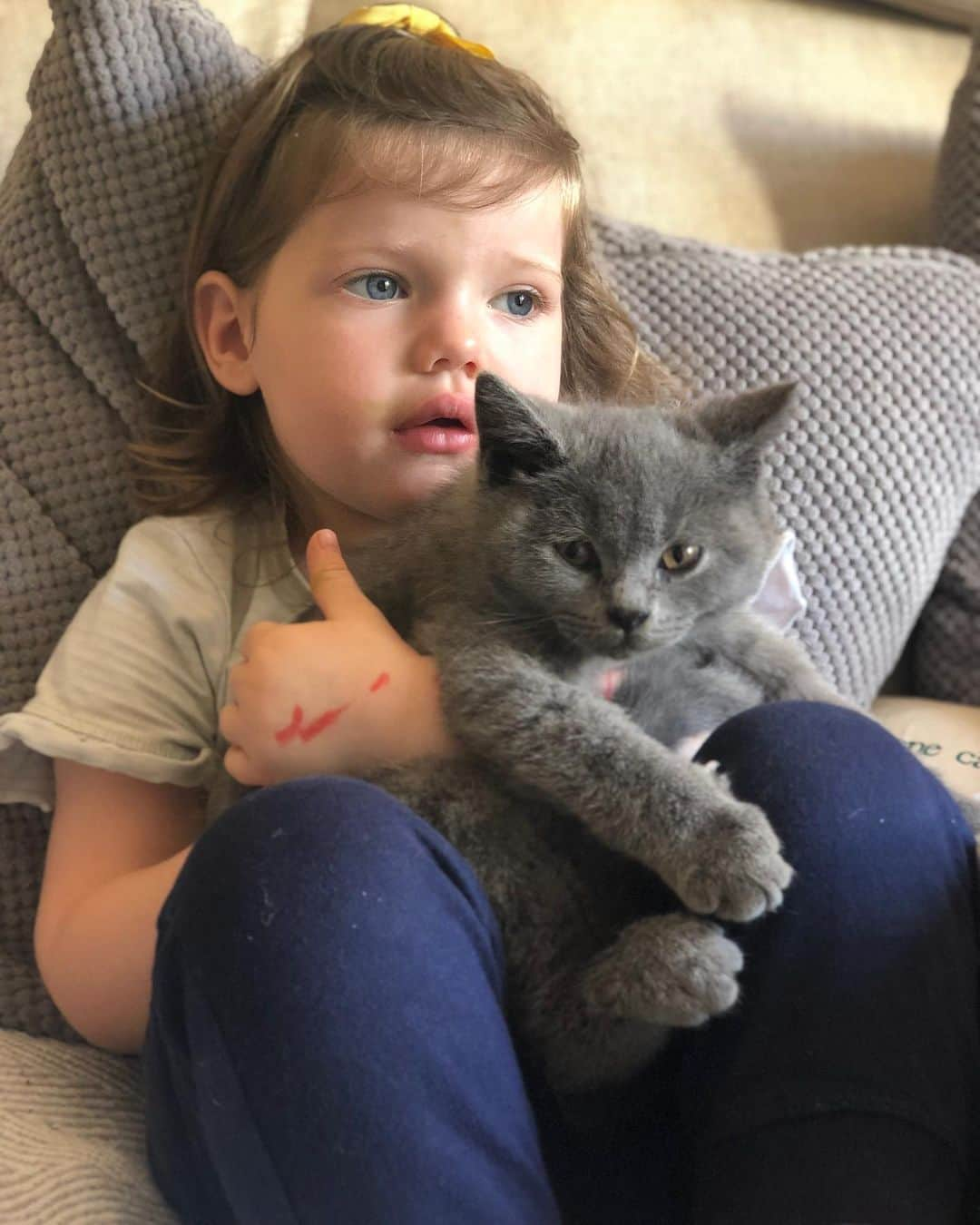 アレクサンドラ・フェルステッドさんのインスタグラム写真 - (アレクサンドラ・フェルステッドInstagram)「‘Ga Ga’s ‘ gone and bought herself a kitten! India’s obsessed and keeps telling us he’s her cat! We can’t think of a name for him .... any suggestions? 💙」8月20日 1時15分 - binkyfelstead