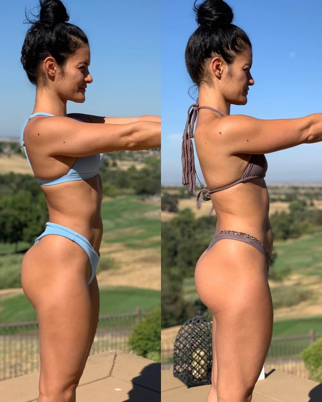 Jessica Arevaloさんのインスタグラム写真 - (Jessica ArevaloInstagram)「It’s been 1 month between these two pictures. Which do you prefer LEFT OR RIGHT? - - I started out (blue bikini) tracking and training more aggressively 5x per week with no cardio calories at 1,750 calories. Last week I stepped it up to double day cardio 5x per week and around 1,200 calories. - Trust me when I say it sucks to diet and most days I don’t have the energy to go to the gym and do my cardio but I GO ANYWAYS. I GET IT DONE. - - I am possibly dieting for another show but not 100% sure I’m like 99% lol. Between these two pictures I have lost 2 pounds but have def gained more muscle. - - If you notice in the second picture my glutes are a lot “tighter” but it’s funny cause my measurements actually went up 1 inch on my glutes and I lost 1 inch on my waistline!🙌🏼 - #MondayMotivation」8月20日 6時09分 - jessicaarevalo_