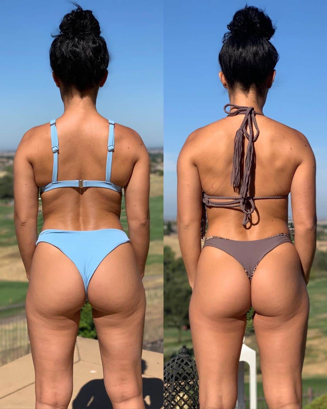 Jessica Arevaloさんのインスタグラム写真 - (Jessica ArevaloInstagram)「It’s been 1 month between these two pictures. Which do you prefer LEFT OR RIGHT? - - I started out (blue bikini) tracking and training more aggressively 5x per week with no cardio calories at 1,750 calories. Last week I stepped it up to double day cardio 5x per week and around 1,200 calories. - Trust me when I say it sucks to diet and most days I don’t have the energy to go to the gym and do my cardio but I GO ANYWAYS. I GET IT DONE. - - I am possibly dieting for another show but not 100% sure I’m like 99% lol. Between these two pictures I have lost 2 pounds but have def gained more muscle. - - If you notice in the second picture my glutes are a lot “tighter” but it’s funny cause my measurements actually went up 1 inch on my glutes and I lost 1 inch on my waistline!🙌🏼 - #MondayMotivation」8月20日 6時09分 - jessicaarevalo_