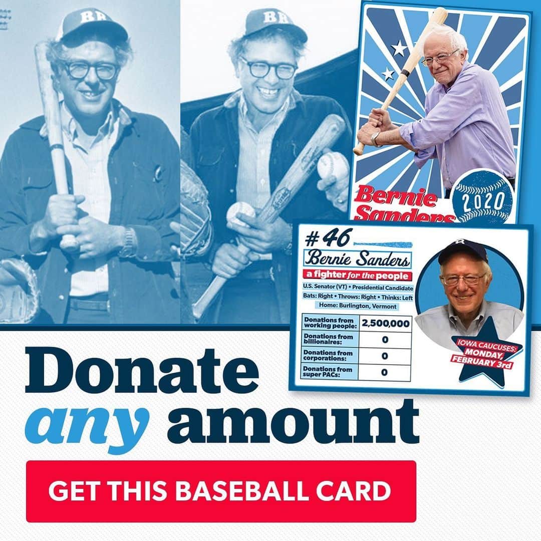 バーニー・サンダースさんのインスタグラム写真 - (バーニー・サンダースInstagram)「Bernie and our campaign staff are playing a game of softball at Iowa’s iconic Field of Dreams today. To celebrate we made a limited-edition Bernie Sanders baseball card — and it can be yours with a donation of any amount! Get your card at the link in bio.」8月20日 6時21分 - berniesanders