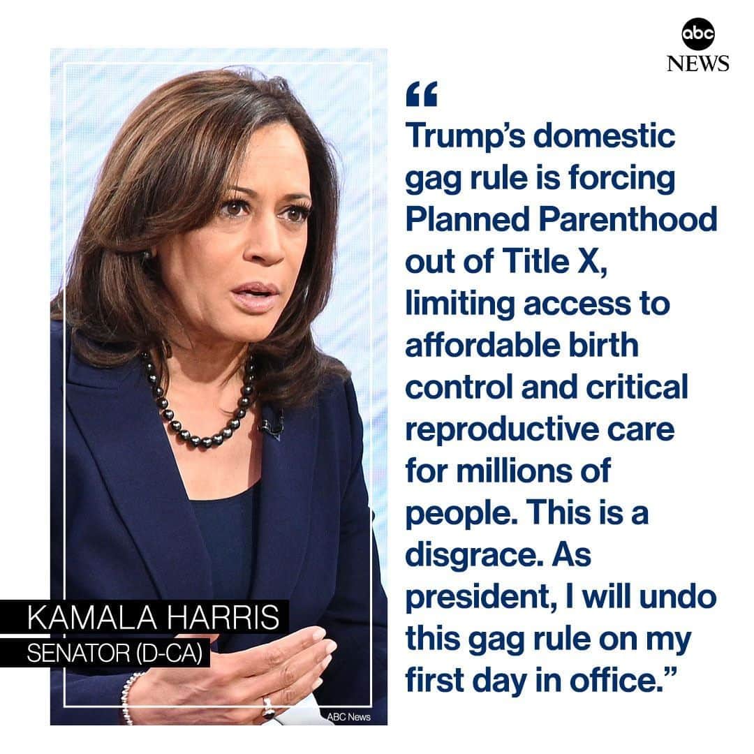 ABC Newsさんのインスタグラム写真 - (ABC NewsInstagram)「NEW: Sen. Kamala Harris, on Planned Parenthood saying it's pulling out of the federal family program rather abide by a new Trump administration rule prohibiting clinics from referring women for abortions: "This is a disgrace. As president, I will undo this gag rule on my first day in office.” #kamalaharris #plannedparenthood #donaldtrump #politics #reproductiverights」8月20日 6時42分 - abcnews
