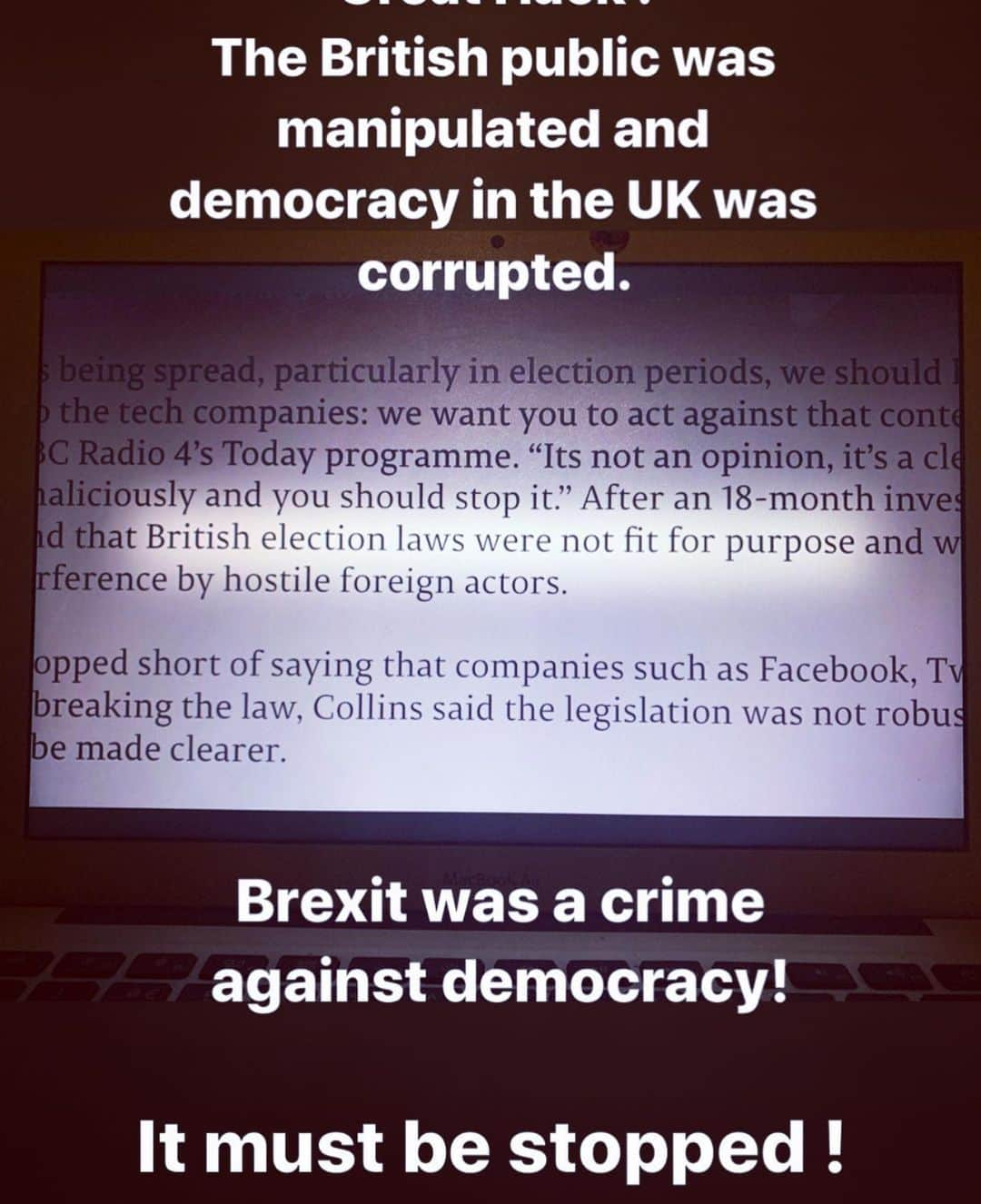 ニック・ナイトさんのインスタグラム写真 - (ニック・ナイトInstagram)「The conclusion from the select committee that looked into Cambridge Analytica and it’s interference with the EU referendum stated “ British Electoral laws are not fit for purpose. “ We literally cannot have a free and fair election in this country ! Brexit was not democracy it was digital manipulation and propaganda. The British people have been conned and cheated and lied to .  It makes me so heartbrokenly sad and furious at the same time to see what had happening to the brilliant institution of the British parliament under this awful government .  I want to scream “ stop! can’t you see you are being lied to ! ! ! ? “ In three years every promise those idiots Johnson, Farage , Rees Mogg , Gove et al made has been disproved  but they still persist driving us over this abyss ..... and to what gain ?? There is nothing to gain from leaving the EU and EVERYTHING to lose !  Stop Brexit now for all our sakes ! P.s.and for the few out there who still don’t see this , please just sit and watch the film The Great Hack and then see how you feel . Thank you .」8月20日 8時25分 - nick_knight