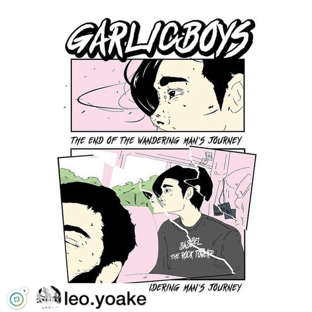 Larry のインスタグラム：「レオ君、ありがとね！ 【グッズ情報】 GARLICBOYSのグッズTシャツイラストを担当させて頂きました！  GARLICBOYSのグッズに携わらせて頂くとはとても感慨深い、とてもとても、、そうとても。 ありがとうございます！！ 是非ともチェックお願い致します！  2019.09.01 Sun BABEL 11th Anniversary GARLICBOYS ONE MAN SHOW at 立川BABEL  availlable through @xxgarlicboysxx  #garlicboys」