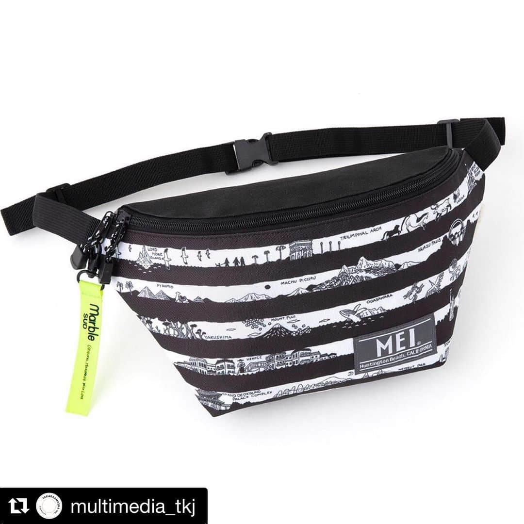 marbleSUD(マーブルシュッド) のインスタグラム：「#Repost @multimedia_tkj ・・・ ＼💫速報💫／﻿ ﻿ 人気ブランド「マーブルシュッド」と「メイ」がコラボしたバッグが登場🎉﻿ ﻿ こだわりの特別アイテムは…﻿ 機能充実の2WAYショルダーバッグ&ストラップの2大セット🙌﻿ ウエストバッグとしてだけでなく💃ベルトストラップを長く伸ばせばショルダーバッグとしても使えちゃう優れもの💪﻿ ﻿ 新装版で復刻した「世界遺産ボーダー柄」が目を引く👀今しか手に入らない本誌限定デザインです❣️﻿ ﻿ 使いやすさにこだわった特別アイテムの魅力をご紹介💁‍♀️﻿ -------------------------------﻿ ❶メッシュポケット﻿ └メッシュの内ポケットは、ちょうどパスポートが入るサイズ🛂ICカードやイヤフォンなど、こまごましたものを入れるのに最適🎁﻿ ﻿ ❷充実の内ポケット﻿ └右側のポケットにはスマホ用ポケットと、カード用ポケットが🦘使いたいときにさっと取り出せます🕺﻿ ﻿ ❸キーリング﻿ └バッグの中で鍵が迷子にならないようにキーリングを用意☀️旅先で荷物を預けたときのロッカーキーなどをつけるのにも役立ちます🐾﻿ ﻿ ❹便利なサイズ感﻿ └バッグには500mLのペットボトルや長財布がラクラク入ります🌱お出かけや旅行にちょうどいいサイズ感です🧰﻿ ﻿ ❺アジャスター付き﻿ └ボディバッグからショルダーバッグまで、ショルダーストラップの長さは幅広く調節可能⚙️ベルトが垂れない仕様がうれしいポイント🙆‍♀️﻿ ﻿ ❻ロゴタグをオン﻿ └マーブルシュッドのキュートなテキスタイルの上に、MEIのロゴタグをオン🎨スポーティなアクセントに🏄‍♂️﻿ ﻿ ❼ダブルジップ﻿ └メインファスナーはがばっと開けるダブルジップ👏大きく開けるので荷物の出し入れもラクラクです🥳﻿ ﻿ -------------------------------﻿ ﻿ ミニBOOKでは両ブランドの新作アイテムや、マーブルシュッドのスタッフによる最新の着こなしをご紹介💓﻿ ﻿ 本格バッグ＋ストラップ＋ミニBOOKのセットを、1,980円+税のスペシャルプライスでお届け🌟﻿ ﻿ この機会をお見逃しなく🥰﻿ marble SUDの直営店&オンラインショップでも販売いたします！ ﻿ ★★★★★★★★★★★★★★★★★★★﻿ 『marble SUD × MEI SPECIAL BOOK』﻿ 発売日：9月4日(水)﻿ 価格:各1,980円＋税﻿ 「🔍marbleSUD MEI 宝島社」﻿ ﻿ サイズ(約):﻿ [リュック]H17×W31×マチ6cm﻿ ショルダーストラップの長さ100cm(すべて最大)﻿ [ストラップ]H13×W1.8cm(すべて最大)﻿ ★★★★★★★★★★★★★★★★★★★ ・ #marblesud #マーブルシュッド #mei #メイ #宝島社 #宝島社付録 #付録 #ファッション #bag #旅行 #travel」