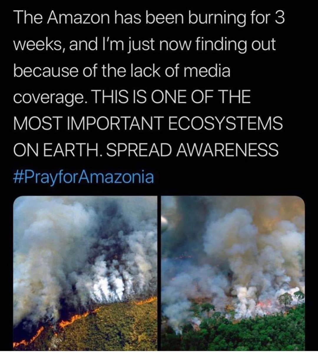 アレッサンドラ・アンブロジオさんのインスタグラム写真 - (アレッサンドラ・アンブロジオInstagram)「#Repost @karmagawa ・・・ The AMAZON RAINFOREST has been burning for 3 weeks.....WTF! We are on the verge of losing it completely if the fire isn’t put out soon! The loss of trees, the loss of biodiversity is what is accelerating climate change...and yet nobody is saying a word! Nobody is doing anything for our largest rainforest in the world! Nobody is doing anything for some of the most beautiful people in the world, nobody is doing anything for the incredible animals there either! Mother Nature is angry with us…so we all need to wake up ASAP before we suffer some major consequences due to our irresponsible behavior and inaction so spreading awareness to everyone RIGHT NOW is crucial to saving the rainforest from destruction! News/media outlets are quick to cover political controversy and negative stories, but won’t talk about this urgent issue so we must all use our social media platforms and send them this post and when they get enough emails, DMs and messages about this story they will be FORCED to cover it and then the world will finally see what’s happening RIGHT NOW! Please share this post with any news media you follow and with ALL your followers and tell them to share it too…let’s all do what we can to get the word out ASAP and it’s also important to pray for Brazil too 🇧🇷 WE MUST SAVE THE RAINFOREST BY WORKING TOGETHER! Thank you for the head’s up @mikeholston #prayforbrazil #prayforamazonia #savetherainforest #karmagawa」8月21日 9時17分 - alessandraambrosio