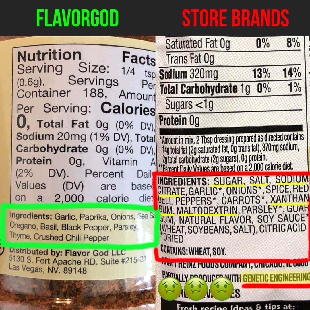 Flavorgod Seasoningsさんのインスタグラム写真 - (Flavorgod SeasoningsInstagram)「🚨Check out this comparison between #FLAVORGOD Italian Zest vs the Store Brand!⁠ -⁠ Store bought Seasonings first ingredients tend to be either salt or sugar. These ingredients in my industry tend to be cheaper, I feel this is why a lot of companies go heavier on these 2 ingredients.⁠ -⁠ When I created Flavorgod Seasonings my goals was to use only quality ingredients with freshness and flavor as the main factor. Not the bottom line.⁠ -⁠ Build Your Own Flavor Bundle!⁠ Click the link in my bio @flavorgod ✅www.flavorgod.com⁠ -⁠ Flavor God Seasonings are:⁠ 💥ZERO CALORIES PER SERVING⁠ 🔥0 SUGAR PER SERVING ⁠ 💥GLUTEN FREE⁠ 🔥KETO FRIENDLY⁠ 💥PALEO FRIENDLY⁠ -⁠ Thank you for your support!⁠ -⁠ #food #foodie #flavorgod #seasonings #glutenfree #mealprep  #keto #paleo #vegan #kosher #breakfast #lunch #dinner #yummy #delicious #foodporn」8月21日 3時00分 - flavorgod