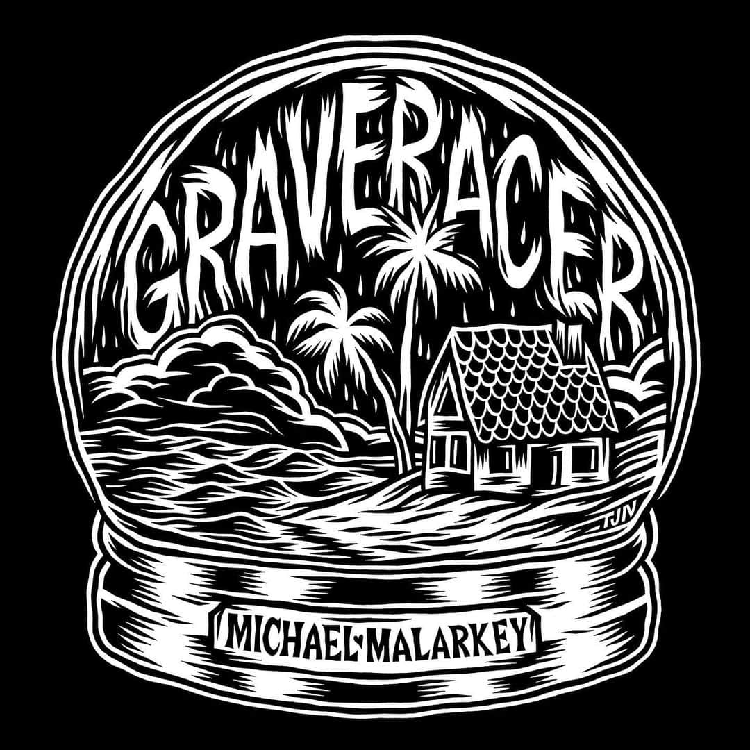 マイケル・マラーキーのインスタグラム：「LIMITED EDITION T SHIRT AVAILABLE EXCLUSIVELY TO MONGRELS MEMBERS! Presenting the Limited Edition Grey on Black ‘Snowglobe’ T-shirt collaboration with the brilliant @tomjnewell! Sign up for the Mongrels Membership via the link in my bio to claim yours. VIP TOUR TICKETS WILL ALSO BE AVAILABLE ON AUGUST 23 FOR MEMBERS. More goodies to come, trust me....you should probably sign up ;) #graveracer」