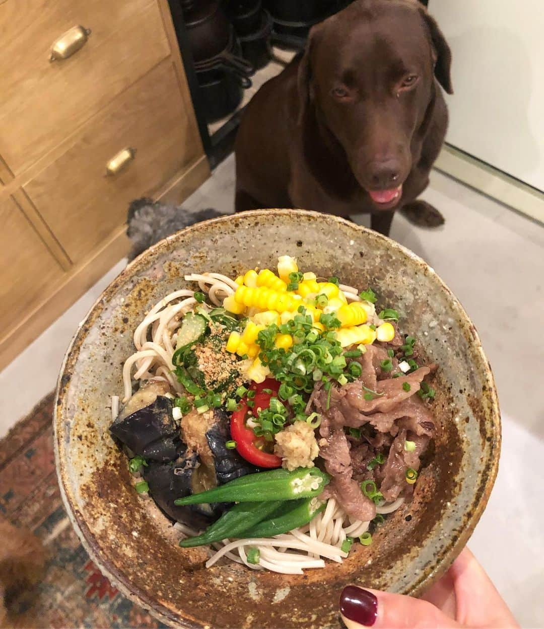 masakiさんのインスタグラム写真 - (masakiInstagram)「Wed.4 Sep.2019 乾麺に食べたいやついろいろのせて ぶっかけ蕎麦の出来上がり。 今年も夏野菜おいしくいただきました♡ とうもろこし、年の数しか貰えなくて、 うちの三男坊、思春期でちょっと荒れております…」9月4日 22時53分 - mogurapicassowols