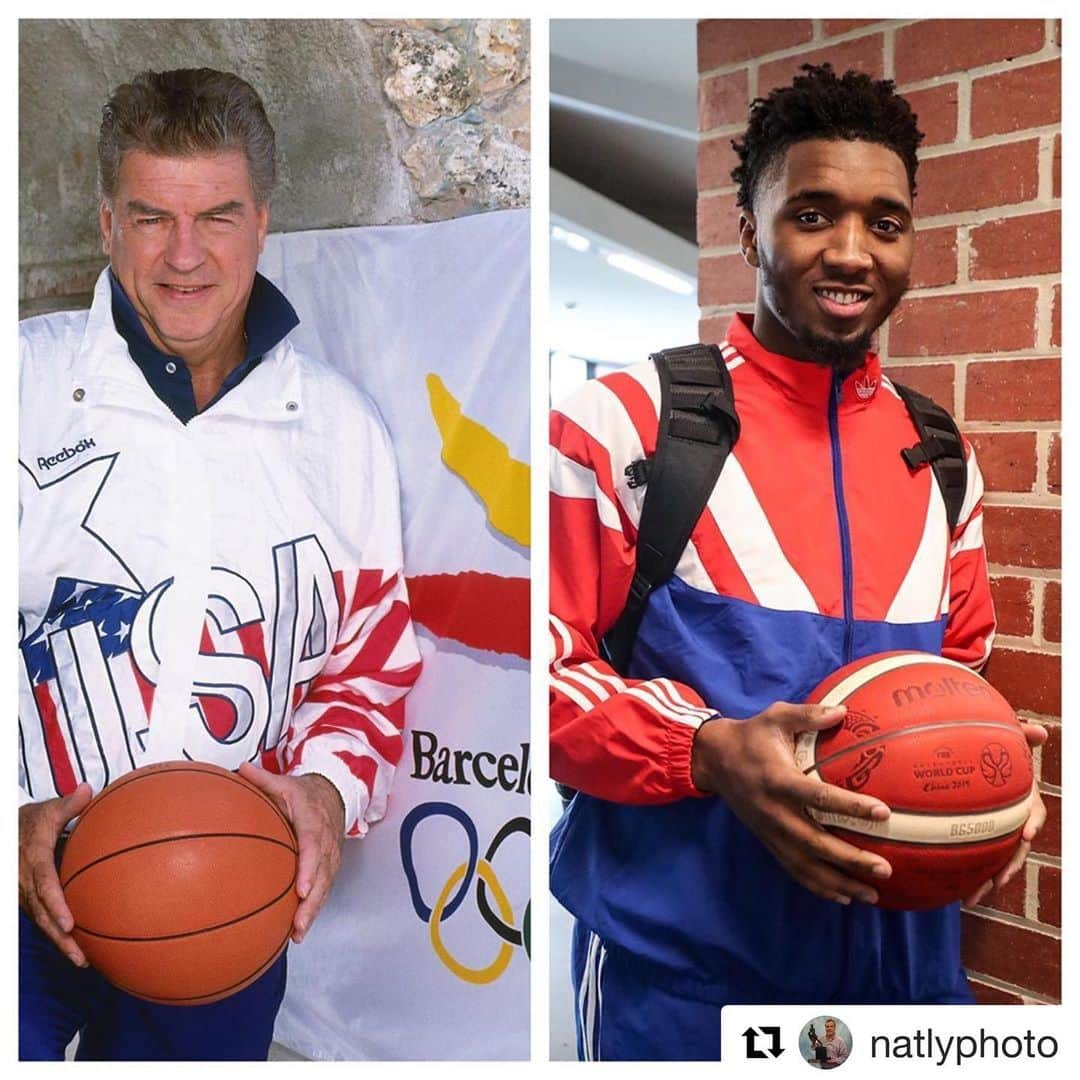 NBAさんのインスタグラム写真 - (NBAInstagram)「@spidadmitchell with a throwback nod to Chuck Daly and the original #DreamTeam with the red, white & blue track jacket! (repost 📸@natlyphoto)」8月21日 17時39分 - nba