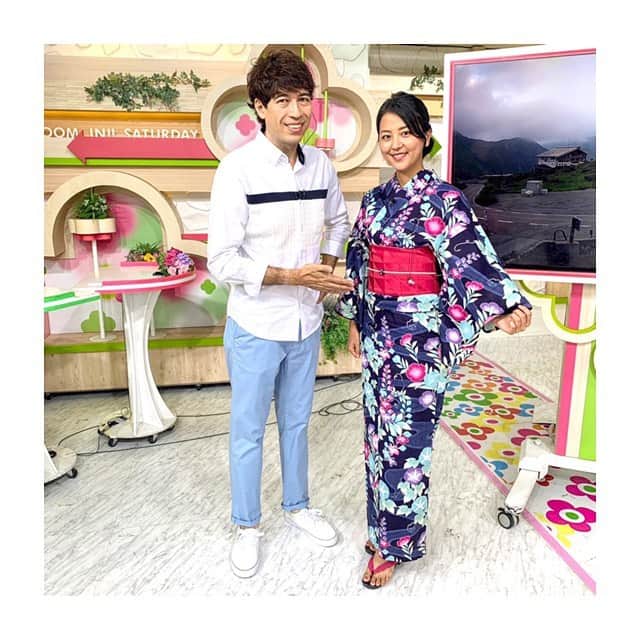 のインスタグラム：「この間のズムサタ◡̈ 載せるの忘れてました🥺 サッシャさんと✨ 今年は中継があったので、浴衣の3人で撮れず😭 #ズムサタ #浴衣 #yukata」