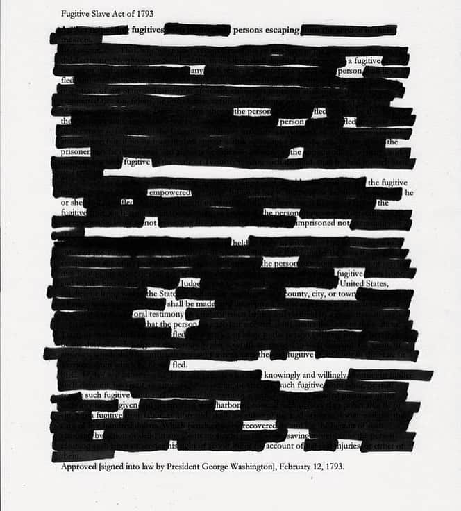トローヤン・ベリサリオさんのインスタグラム写真 - (トローヤン・ベリサリオInstagram)「A selection from the @nytimes #the1619project . This whole compilation is stunning and mandatory reading for every American. ⬤ Feb. 12, 1793 A redacted poem by Reginald Dwayne Betts In 1793, George Washington signed into law the first Fugitive Slave Act, which required United States citizens to return runaway enslaved people to the state from which they came....」8月21日 12時25分 - sleepinthegardn