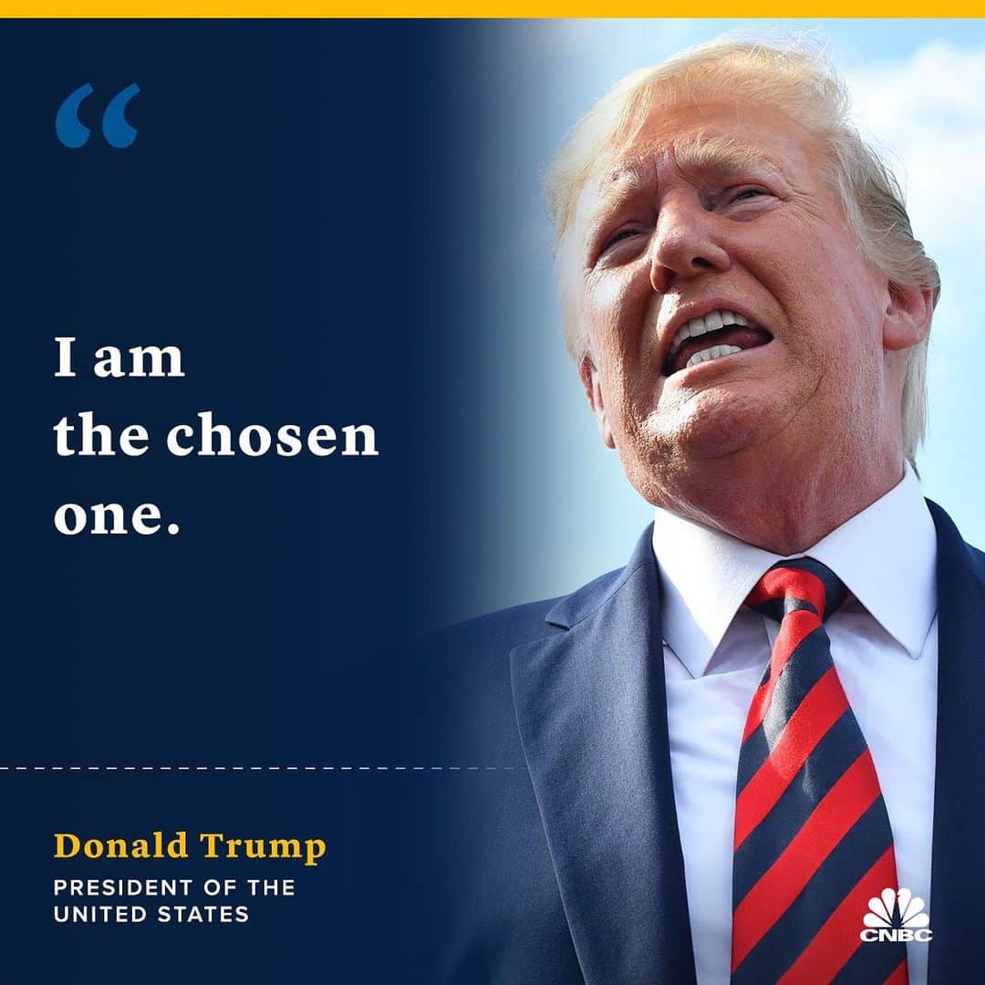 CNBCさんのインスタグラム写真 - (CNBCInstagram)「President Donald Trump declared himself “the Chosen One” today, as he defended his administration’s actions in the ongoing U.S.-China trade war.⁠⠀ ⁠⠀ The president’s self-aggrandizing remark followed a string of criticisms aimed at his predecessors, whom he claimed had ignored China’s alleged malpractice on trade.⁠⠀ ⁠⠀ “This isn’t my trade war, this is a trade war that should have taken place a long time ago,” Trump told reporters outside the White House.⁠⠀ ⁠⠀ “Somebody had to do it,” the president said. He added, while looking to the heavens: “I am the Chosen One.”⁠⠀ ⁠⠀ Swipe right to hear it for yourself, or visit the link in bio for more context. ⁠⠀ ⁠⠀」8月22日 2時55分 - cnbc