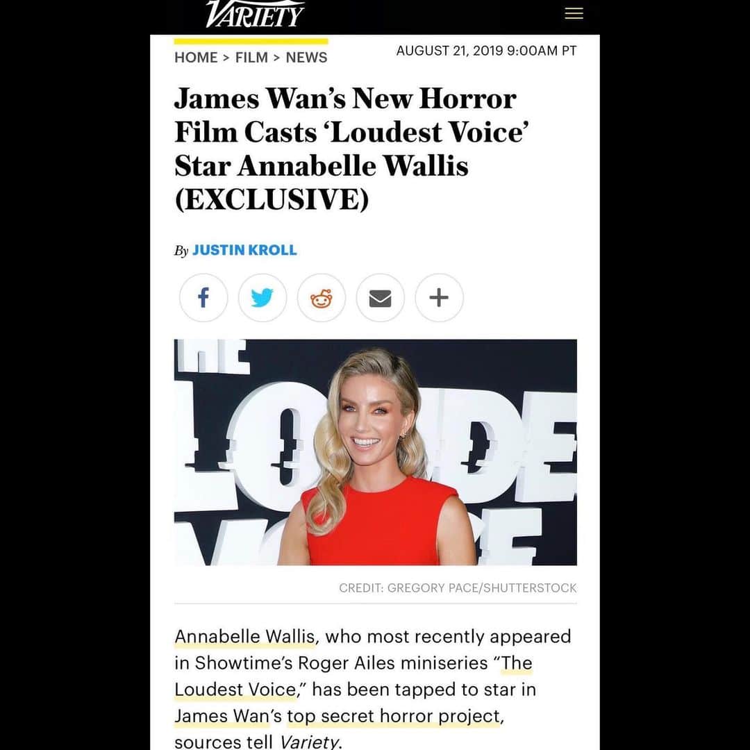 アナベル・ウォーリスのインスタグラム：「Extremely excited about this one.  @creepypuppet #JamesWan 💪」