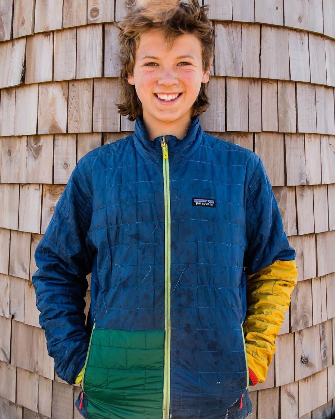 patagoniaさんのインスタグラム写真 - (patagoniaInstagram)「This is Griffin. He stopped by the @wornwear event in Oregon and we weren’t sure where to start. Griff told us he got this jacket from his dad when he graduated into middle school. He said, “My dad had it for three years before he gave it to me, but I put most of the holes in it.” When asked what he was doing to shred a jacket so hard, he shrugged and simply mentioned, “Everything”. Keep charging everything Griffin!⁠⠀⁠⠀ Photo: @kernducote #betterthannew #wornwear⁠」8月22日 1時06分 - patagonia