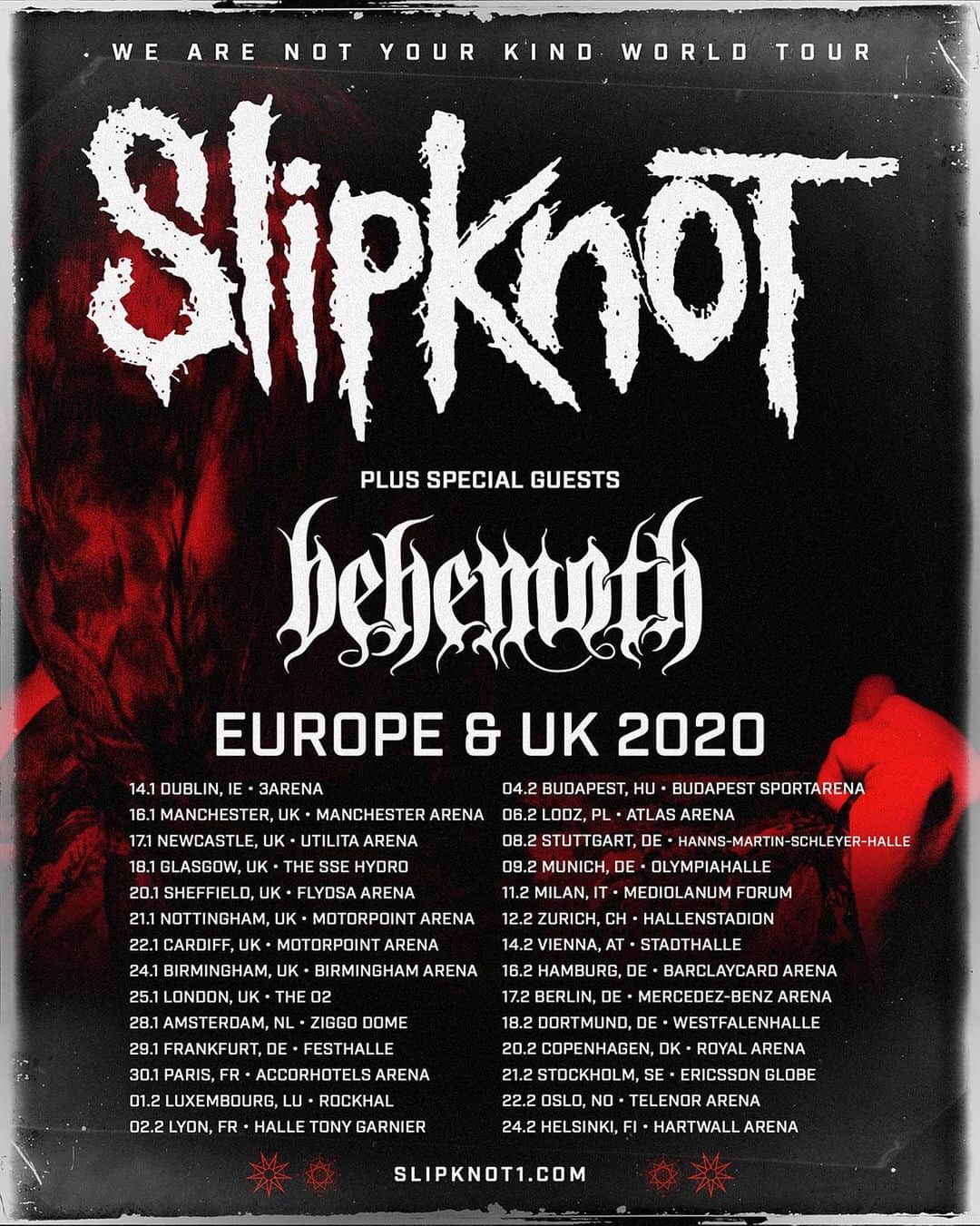 Slipknotさんのインスタグラム写真 - (SlipknotInstagram)「Announcing our Europe & UK Tour 2020 with special guests @behemothofficial, 14 January - 24 February. Pre-sale begins 27 August for OT9 Fan Club members and those who purchased an album from the Roadrunner Store. General Tickets & VIP go on-sale 30 August at slipknot1.com/events」8月22日 17時01分 - slipknot