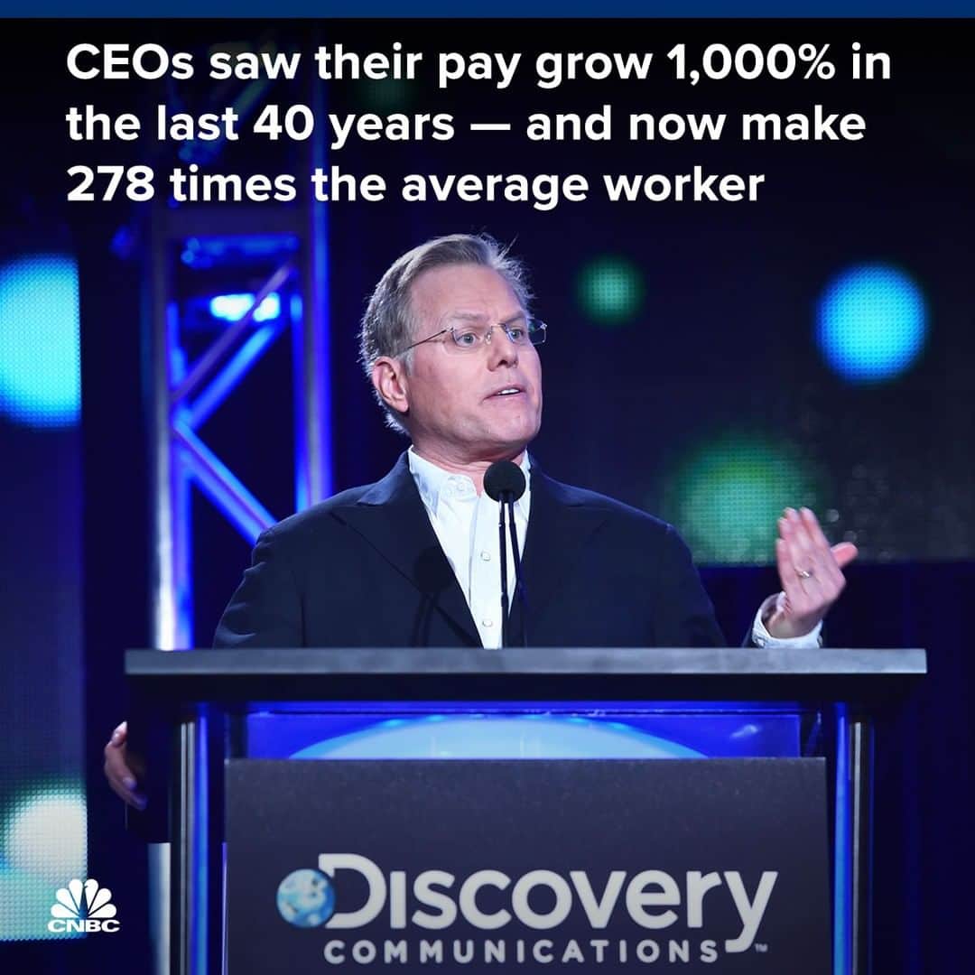 CNBCさんのインスタグラム写真 - (CNBCInstagram)「There’s a major pay gap between CEOs and workers at the nation’s top companies, according to a new study. 👀⁠ ⁠ The Economic Policy Institute says top corporate executives have seen their pay grow more than 1,000% over the past 40 years — nearly 100 times the rate of average employees.⁠ ⁠ In comparative terms, CEOs now make an average 278 times the average worker’s salary.⁠ ⁠ Some of the top paid CEOs in the U.S. include Discovery’s David Zaslav ($129.5 million) and Oracle’s Lawrence Ellison ($108.9 million).⁠ ⁠ To learn why CEO pay has skyrocketed over the last few decades, visit the link in bio.」8月22日 19時40分 - cnbc