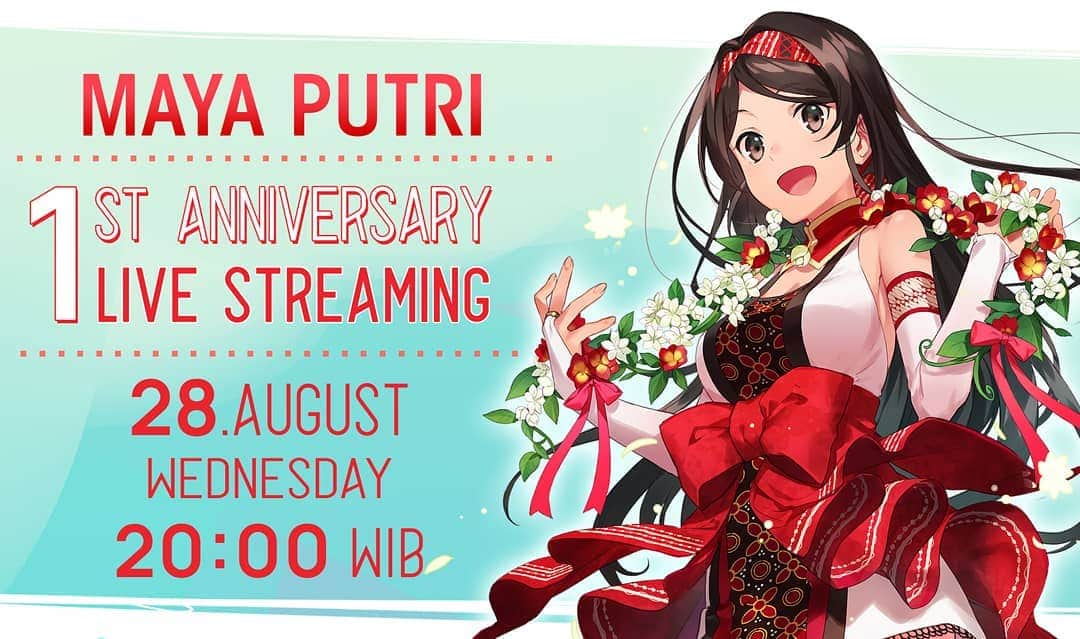 のインスタグラム：「【Pengumuman/Annoucement】 Minggu depan, hari rabu, tanggal 28 Agustus 2019, jam 20:00 WIB, Maya akan adain Live Stream! Untuk merayakan 1 tahunan youtube maya✨ Dateng yaa, temenin maya٩(๑❛ᴗ❛๑)۶💕 --- 28th August 2019, i will do a livestream to celebrate my 1st youtube activity anniversary✨ It'll be on 20:00 (Jakarta Time/UTC+7). Please come and let's have fun together!💕 --- 来週の水曜日、日本時間22時、生放送をやります！ 活動一周年記念生放送です✨ 時間があれば来てください！٩(๑❛ᴗ❛๑)۶💕 --- 📺 : www.youtube.com/mayaputri --- #youtube #virtualyoutuber #mayaputri #halomaya #livestream #vtuber #anniversary #streaming」