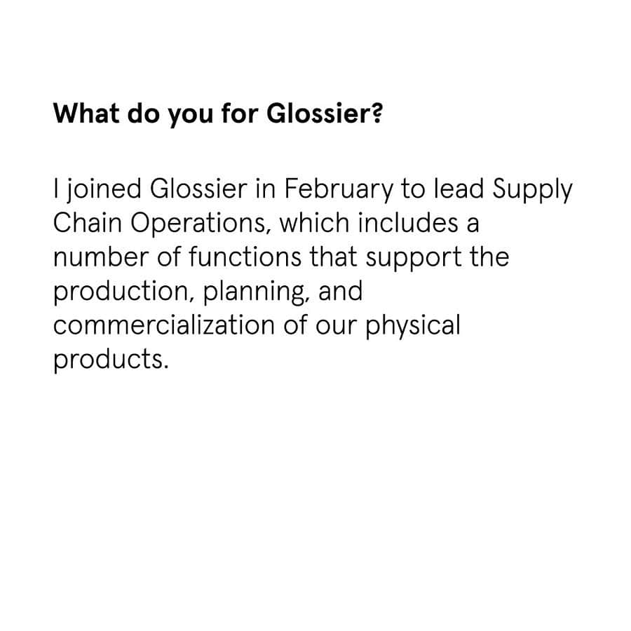 Glossierさんのインスタグラム写真 - (GlossierInstagram)「Meet Edith Chen, head of Supply Chain Operations at Glossier. In other words, she leads the teams that support the production, planning, and commercialization of our physical products. Swipe to learn more about what that means! . Nearly five years since launching, team Glossier is more than 200 people strong (and growing!). Together, and with our community, we’re building the future beauty company from the ground up. We make physical products, of course, but we also build software, manage a global supply chain, design offline experiences, and much more. And we'd like for you to get to know us a little better—what we do, where we come from, and what we're excited about ✨」8月23日 0時04分 - glossier