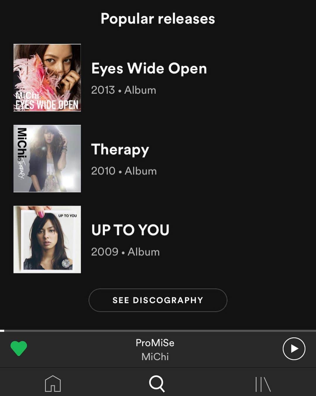 MiChiさんのインスタグラム写真 - (MiChiInstagram)「I know y’all want new stuff but for now, just letting you know my 3 studio albums - UP TO YOU, Therapy and Eyes Wide Open are now available on Spotify World Wide 🌎💕FINALLY!! Thanks for your patience☺️🙏✨ LINK IN BIO!! ↑↑ やっと世界中のSpotifyでアルバム聞けるようになったよん！#michimadness#jpop#spotify」8月23日 1時41分 - michimadness